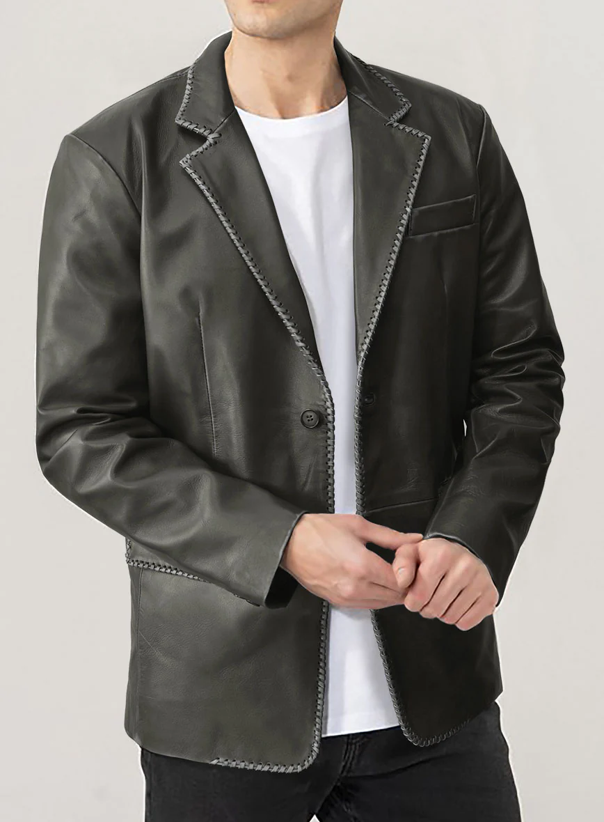 Rubbed Charcoal Medieval Leather Blazer - Image 4