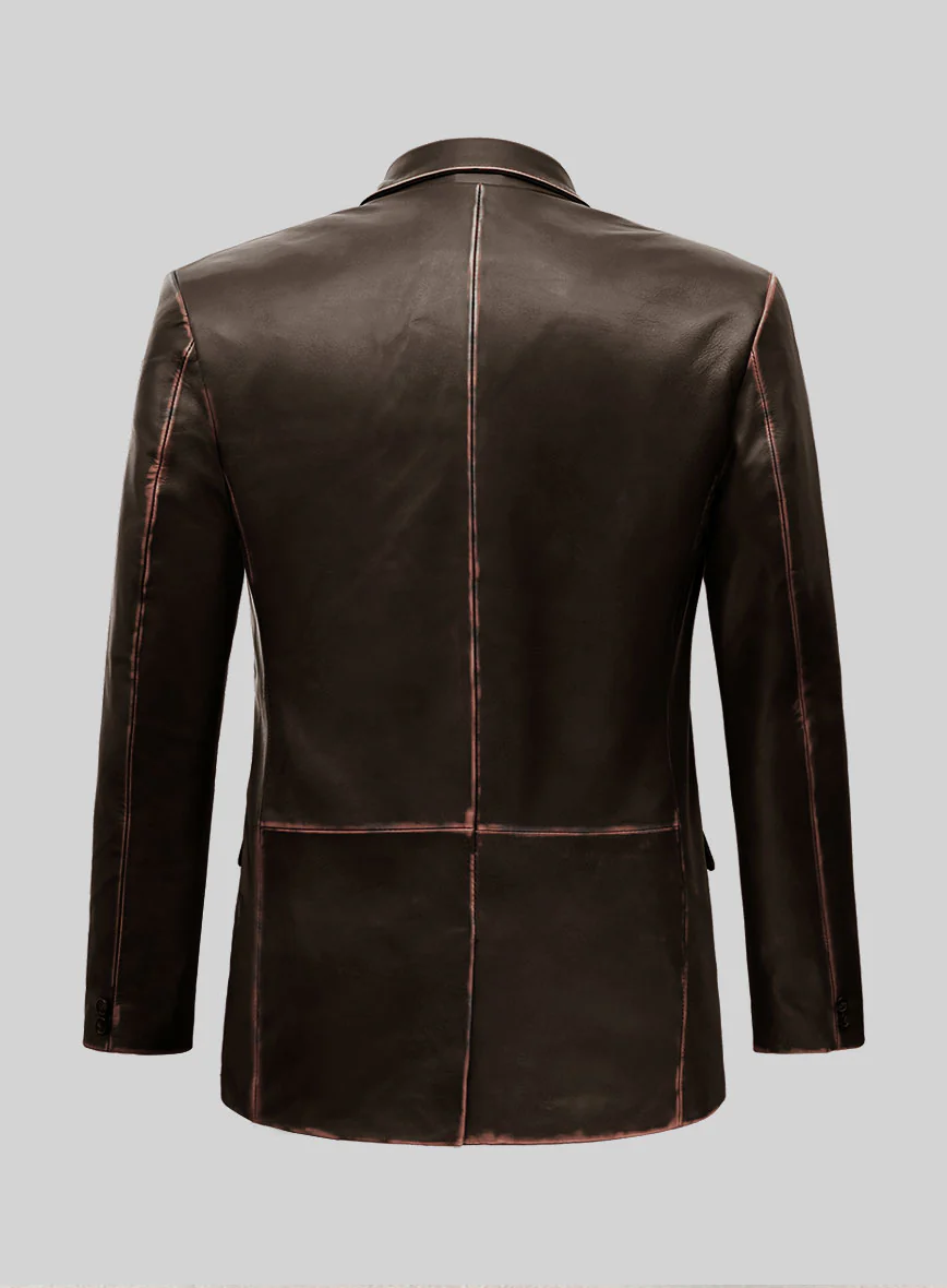 Rubbed Dark Brown Leather Blazer - Image 2
