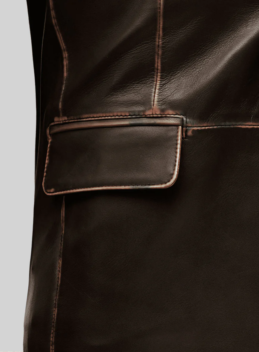 Rubbed Dark Brown Leather Blazer - Image 3
