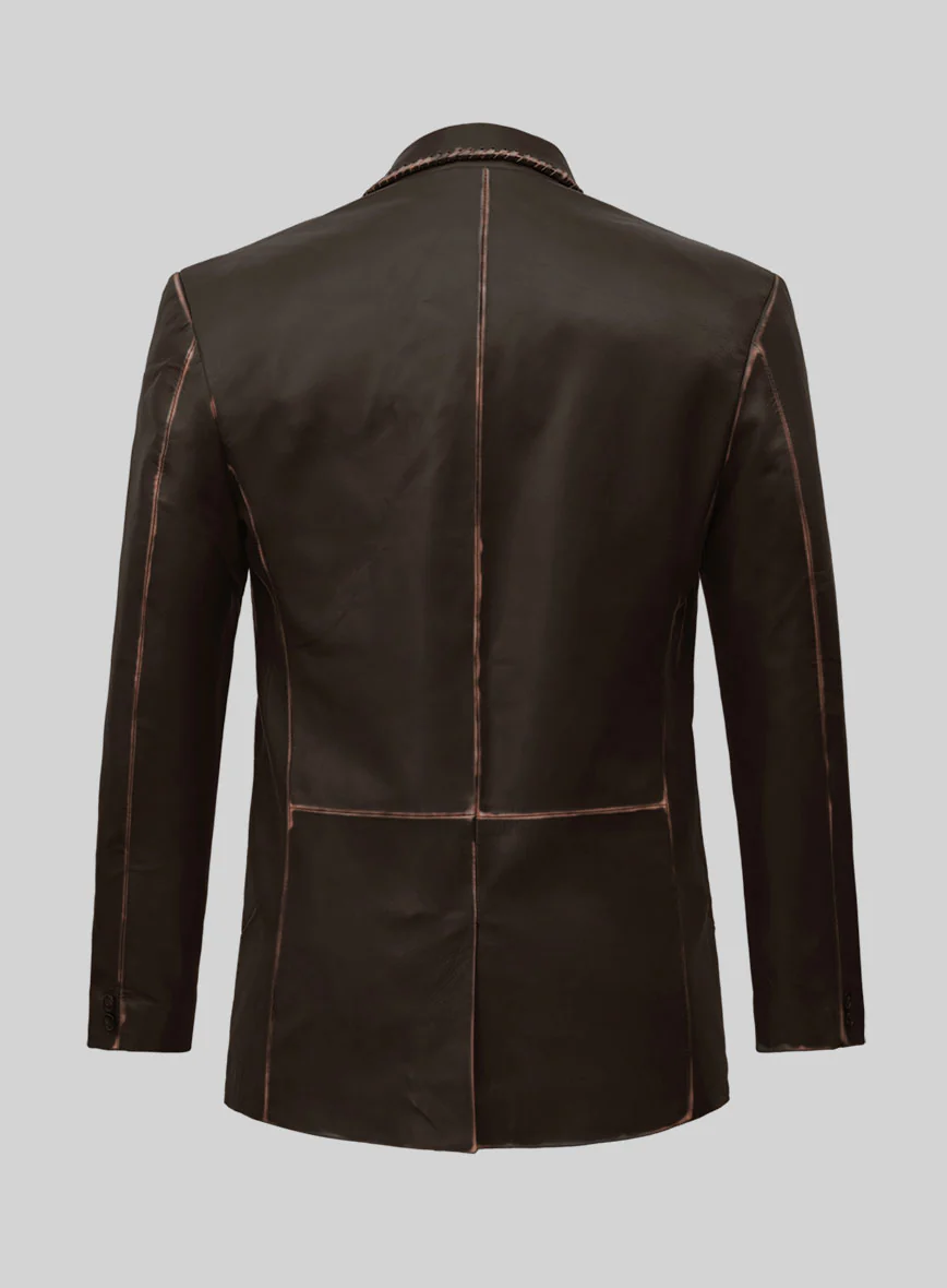 Rubbed Dark Brown Medieval Leather Blazer - Image 2
