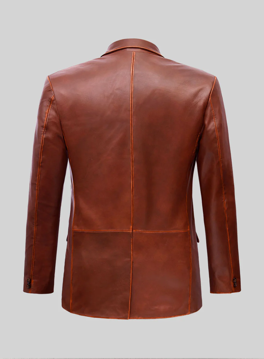 Rubbed Tan Brown Leather Blazer - Image 2