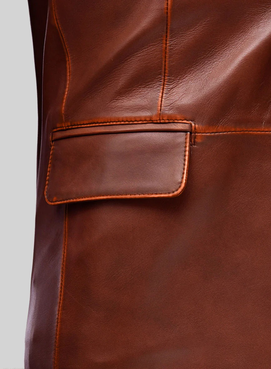 Rubbed Tan Brown Leather Blazer - Image 3