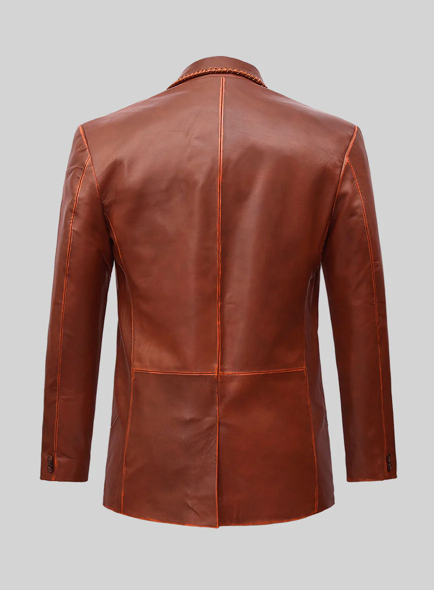 Rubbed Tan Brown Medieval Leather Blazer - Image 2