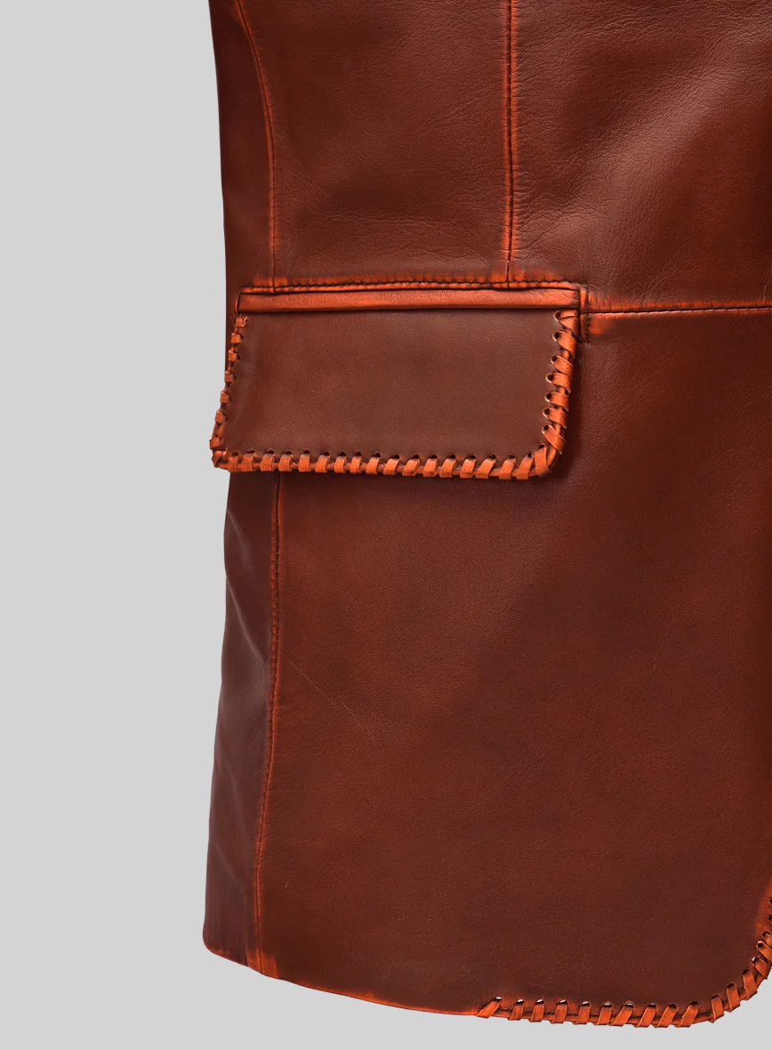 Rubbed Tan Brown Medieval Leather Blazer - Image 3