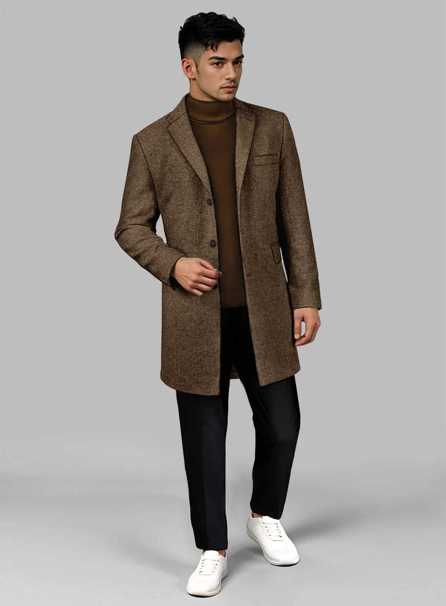 Rust Herringbone Tweed Overcoat - Image 2