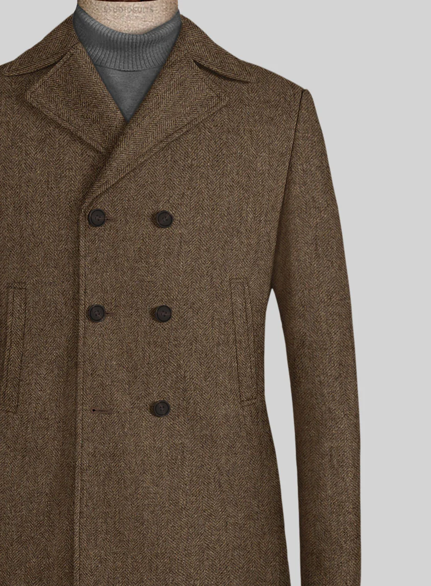Rust Herringbone Tweed Pea Coat - Image 3
