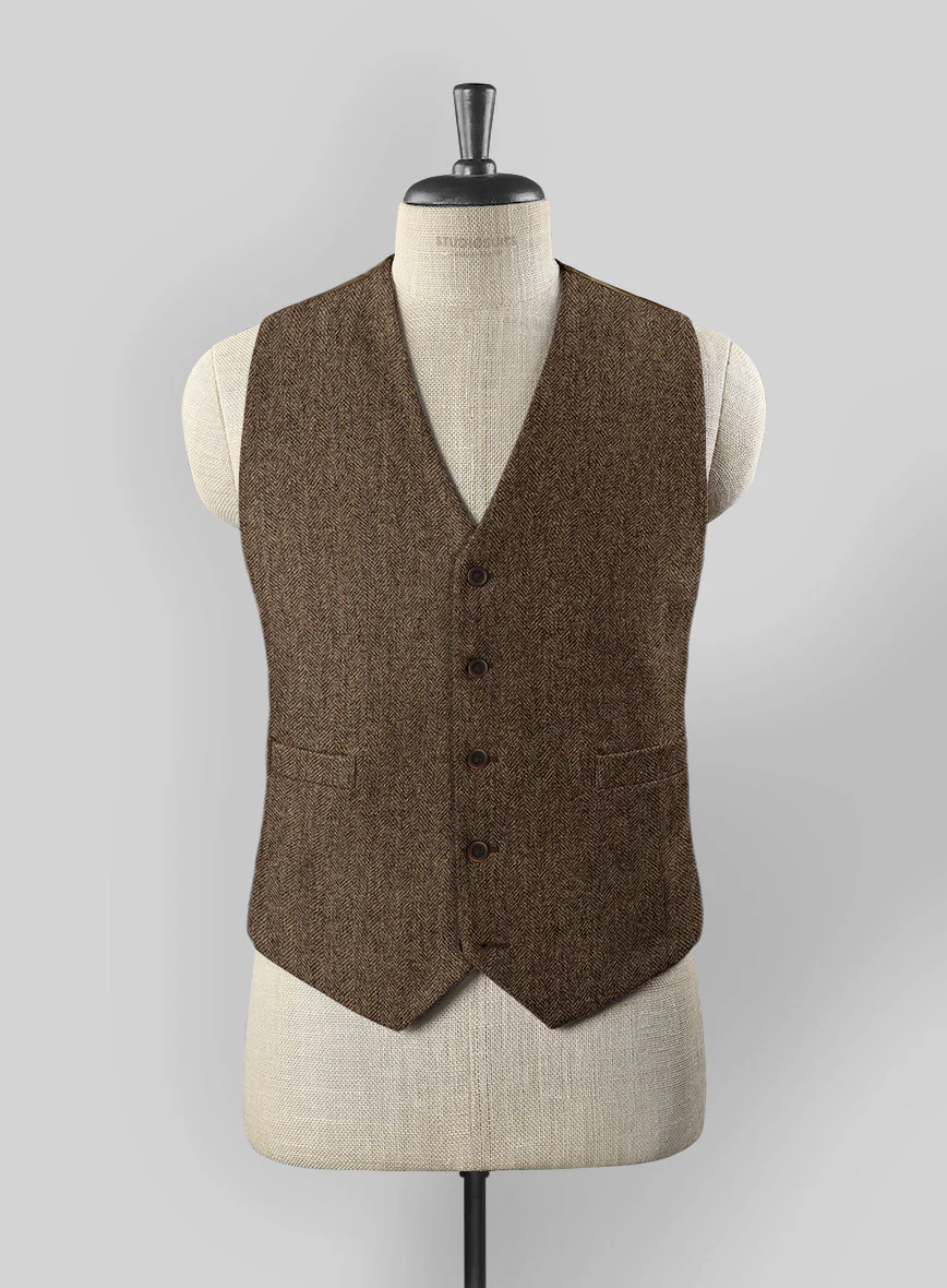 Rust Herringbone Tweed Waist Coat - Image 2