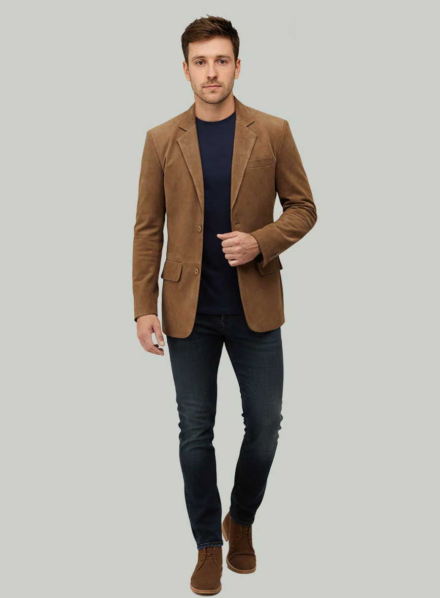 Saddle Brown Suede Leather Blazer - Image 2