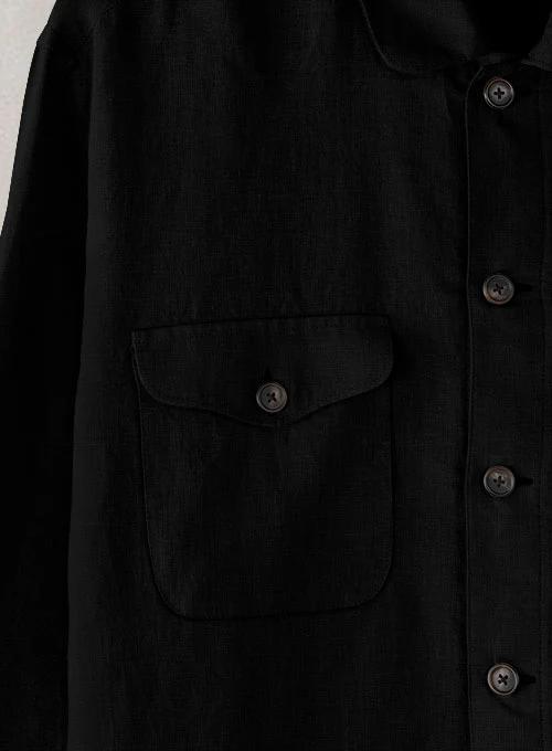 Safari Pure Black Linen Overshirt - Image 3