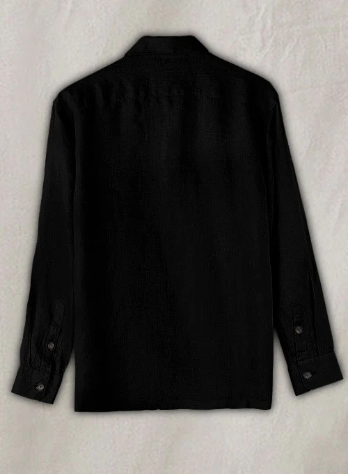 Safari Pure Black Linen Overshirt - Image 4
