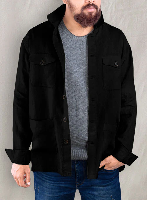 Safari Pure Black Linen Overshirt - Image 5