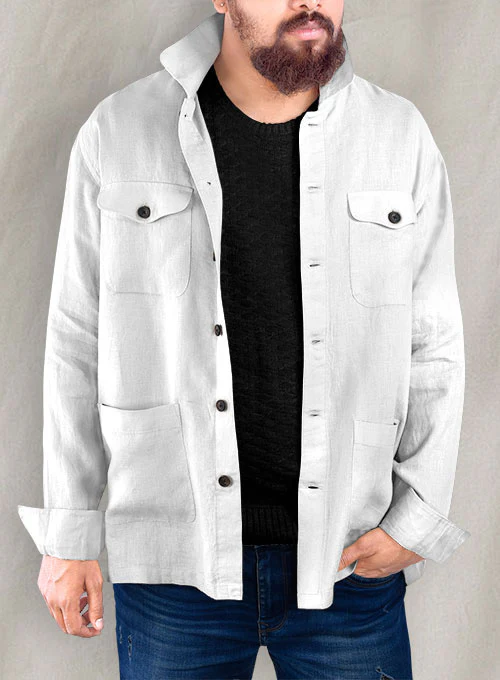 Safari Pure White Linen Overshirt - Image 5