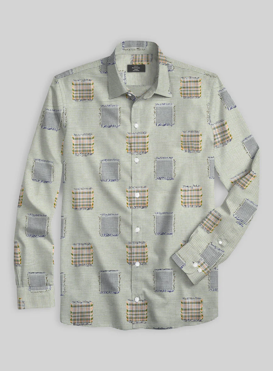 Sage Check Patchwork Cotton Shirt - Image 2