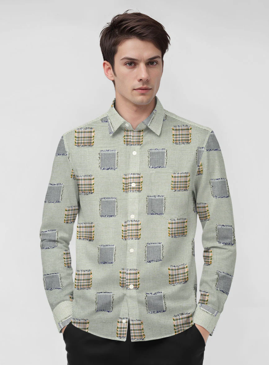 Sage Check Patchwork Cotton Shirt - Image 3