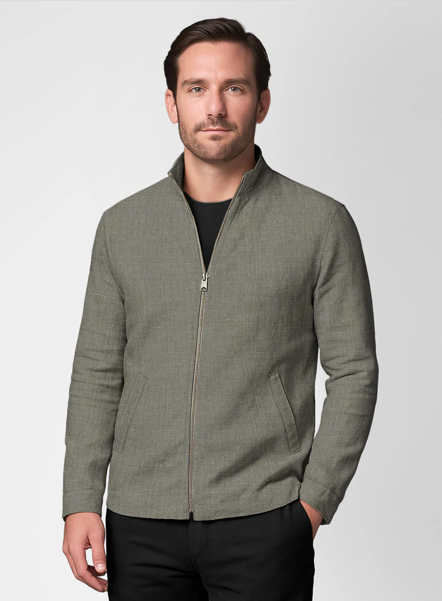 Sage Green Linen Zipper Jacket - Image 2