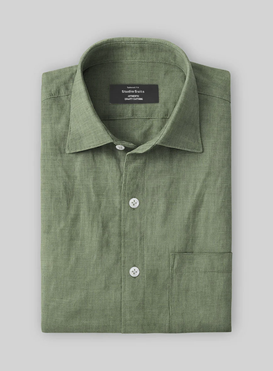 Sage Green Pure Linen Shirt - Image 3