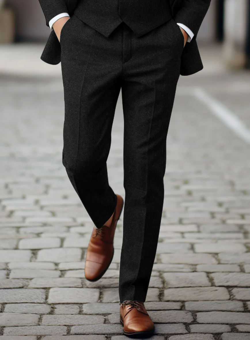 Sartori Allegra Black Herringbone Soft Tweed Pants - Image 2