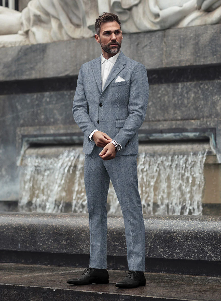 Sartori Anselmo Blue Herringbone Soft Tweed Suit - Image 2