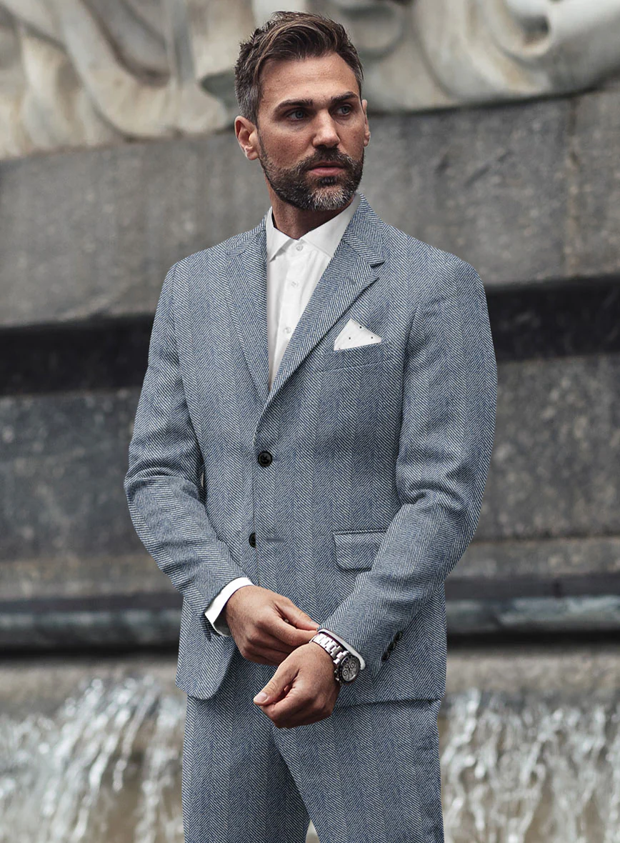 Sartori Anselmo Blue Herringbone Soft Tweed Suit - Image 4