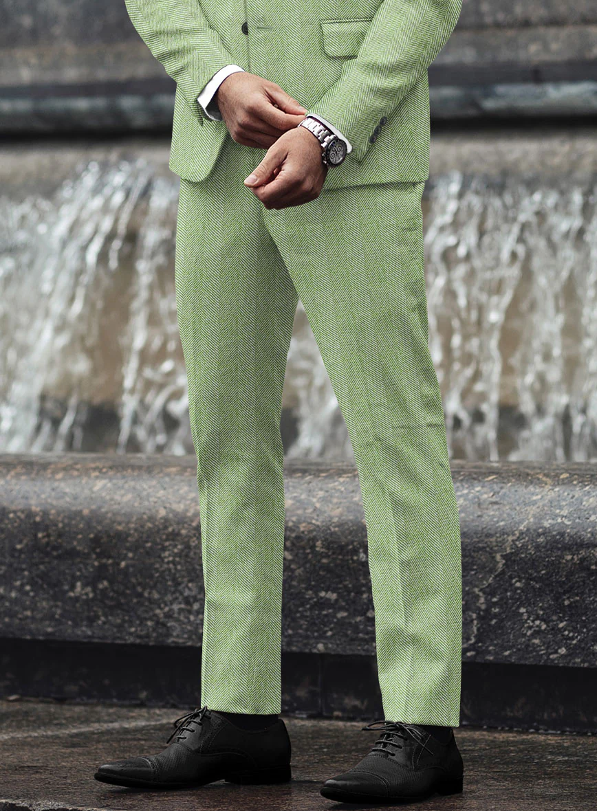 Sartori Celemente Green Herringbone Soft Tweed Pants - Image 2