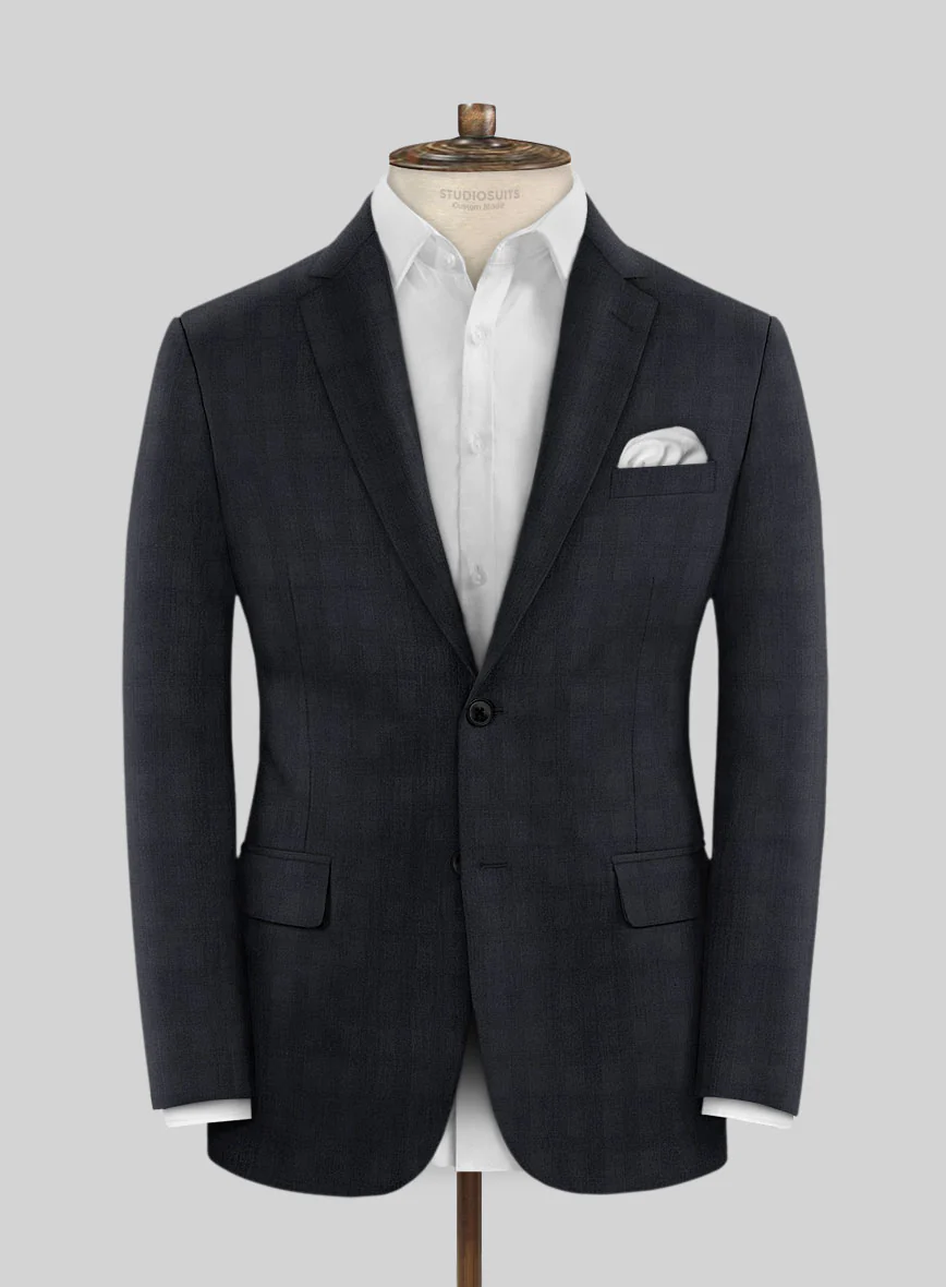 Scabal Cacho Checks Blue Wool Suit - Image 3