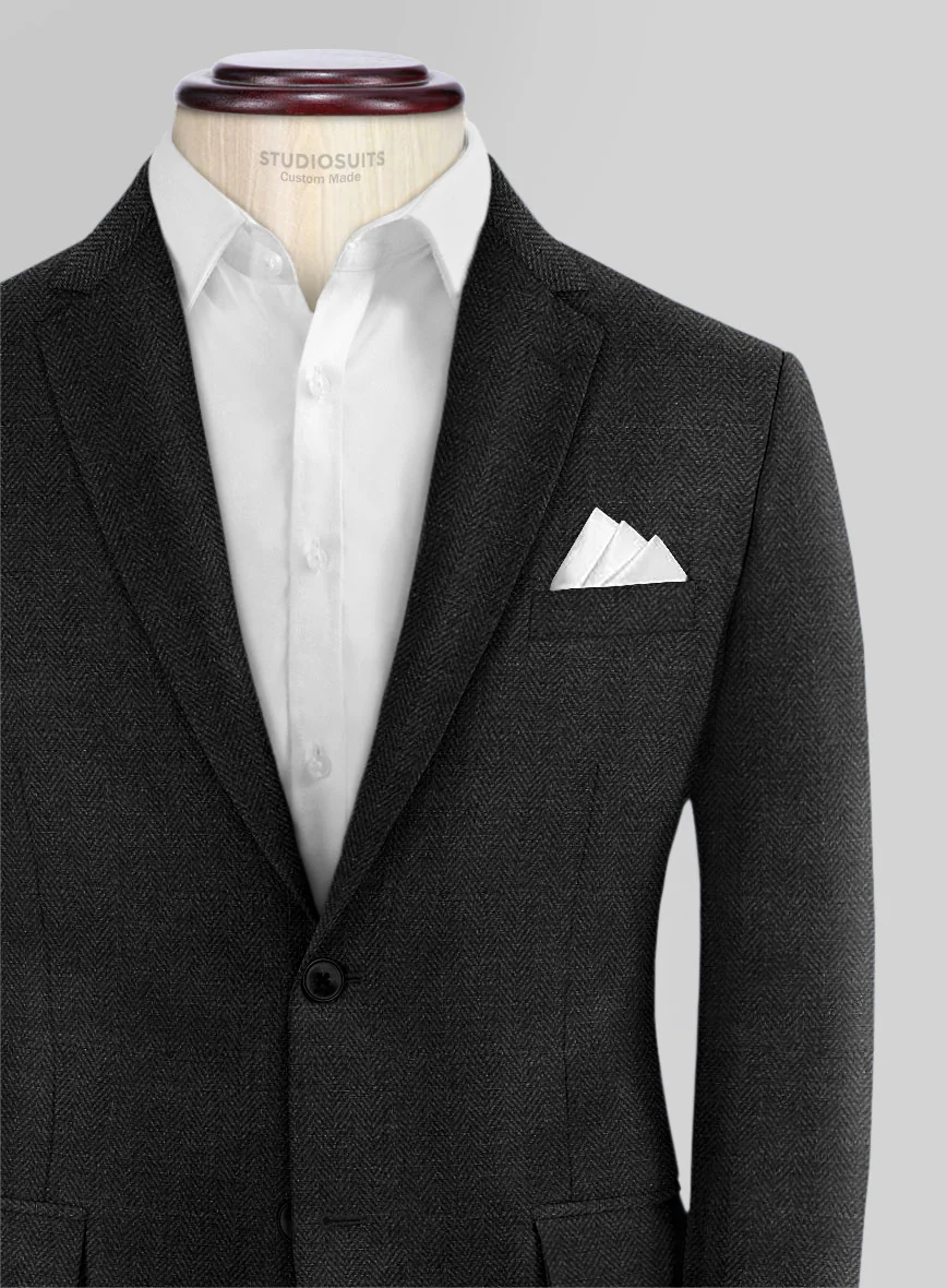 Scabal Charcoal Herringbone Wool Jacket - Image 3