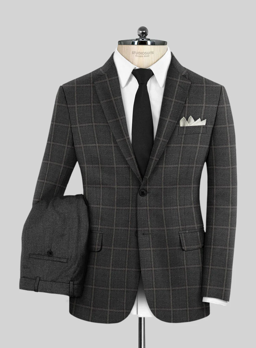 Scabal Charcoal Windowpane Wool Combination Suit - Image 2
