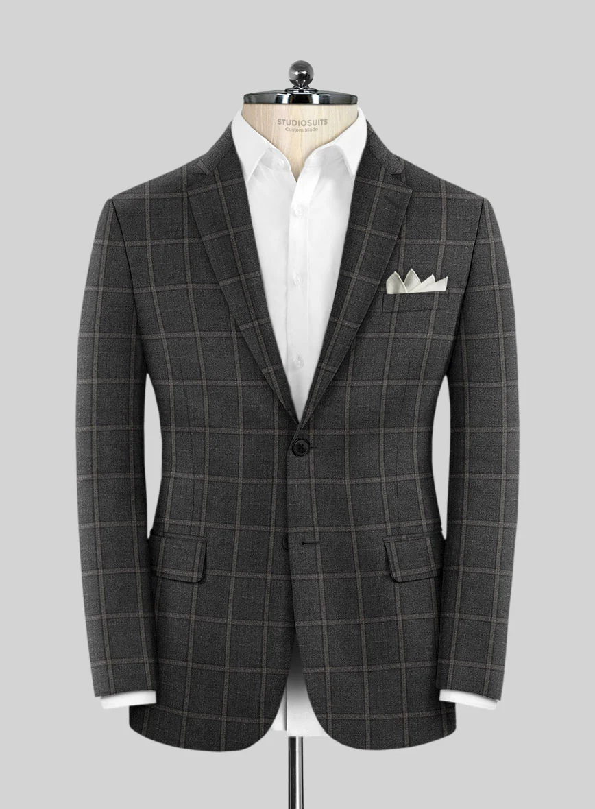 Scabal Charcoal Windowpane Wool Combination Suit - Image 3
