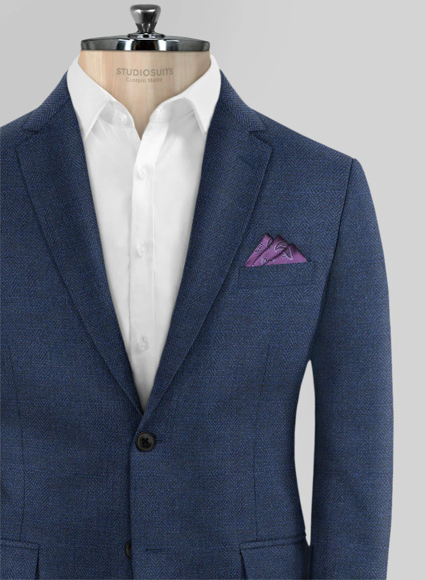 Scabal Cobalt Blue Herringbone Wool Jacket - Image 3