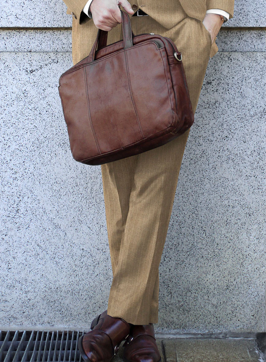 Scabal Cosmopolitan Pinstripe Beige Wool Pants - Image 2