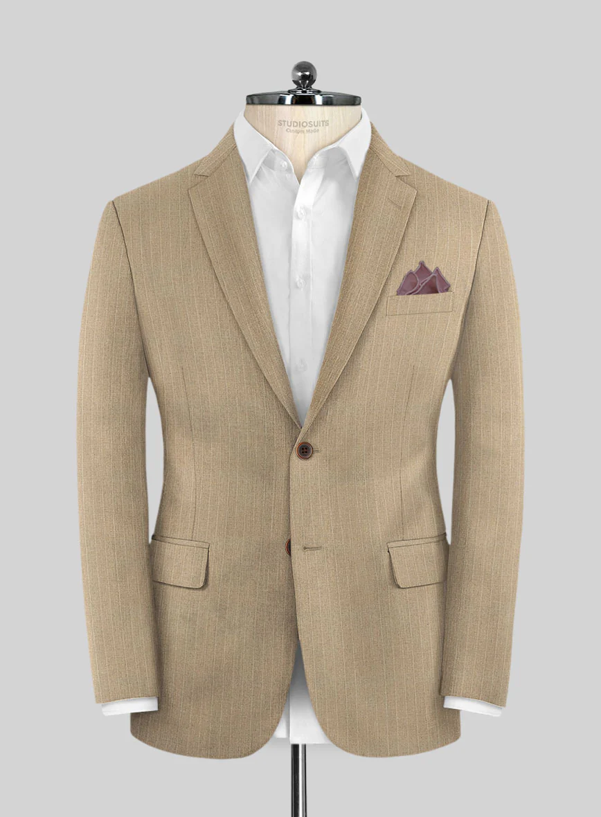 Scabal Cosmopolitan Pinstripe Beige Wool Suit - Image 3