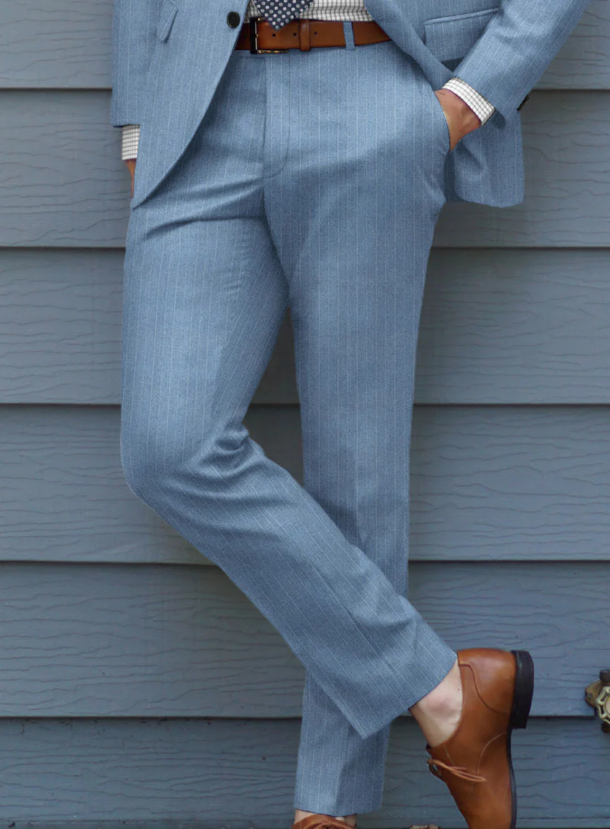 Scabal Cosmopolitan Pinstripe Blue Wool Pants - Image 2