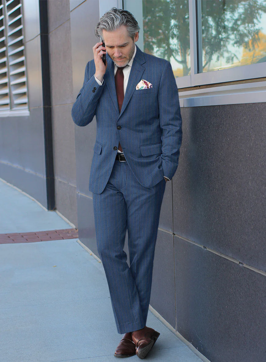 Scabal Cosmopolitan Stripe Flat Blue Wool Suit - Image 2