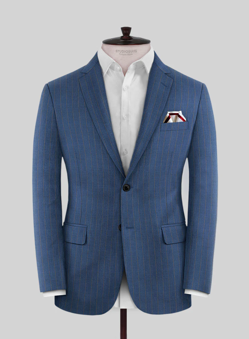Scabal Cosmopolitan Stripe Flat Blue Wool Suit - Image 3