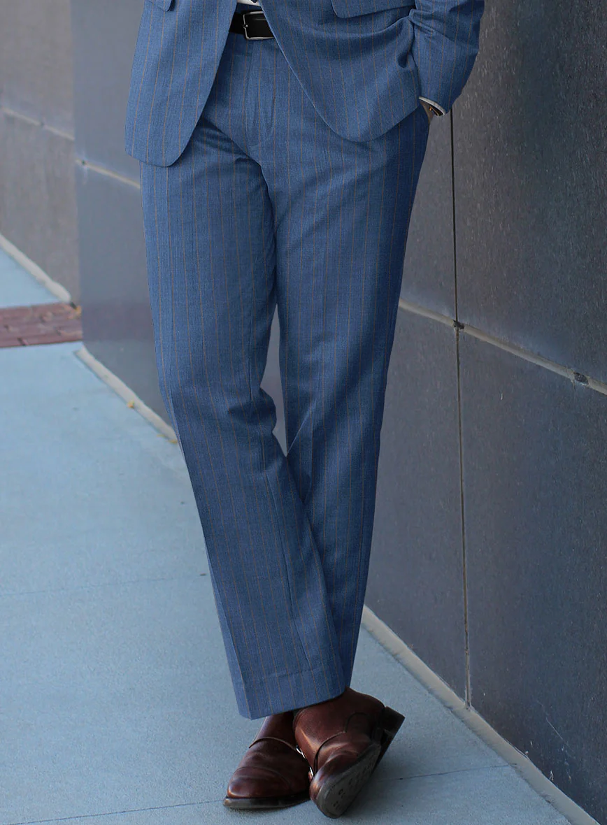 Scabal Cosmopolitan Stripe Flat Blue Wool Suit - Image 4