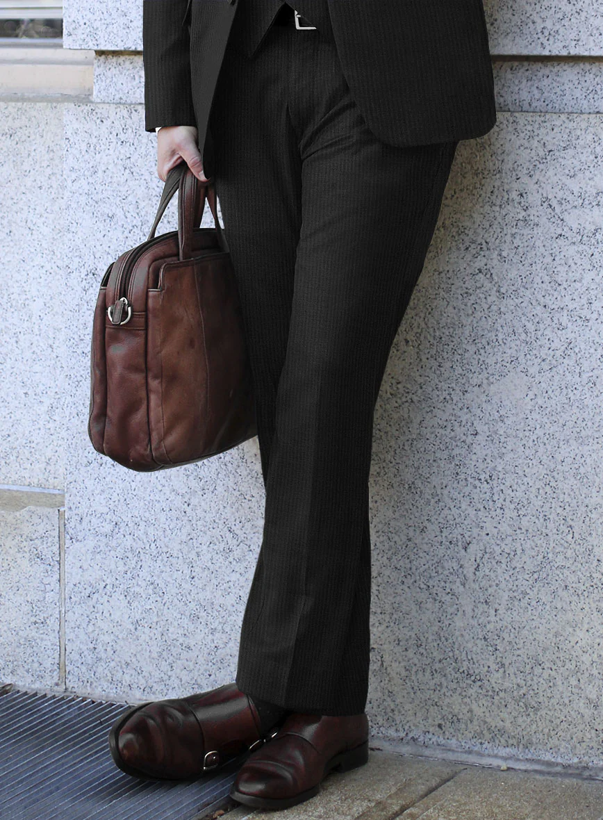 Scabal Cosmopolitan Stripe Reyo Black Wool Pants - Image 2