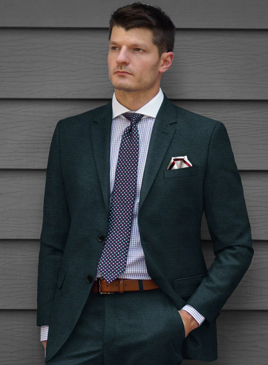 Scabal Dark Teal Herringbone Wool Jacket - Image 2