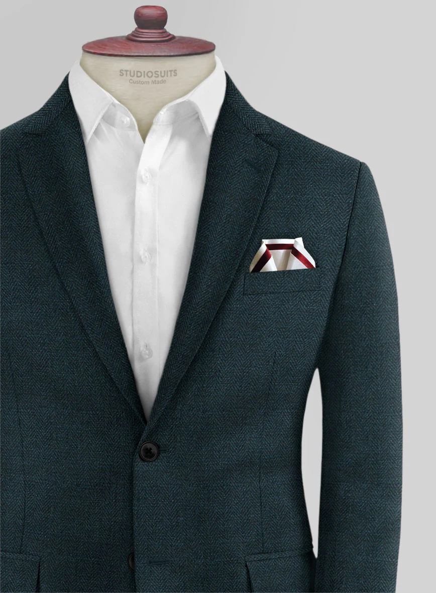 Scabal Dark Teal Herringbone Wool Jacket - Image 3