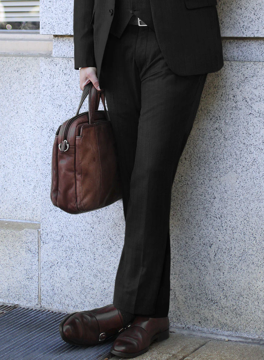 Scabal Juber Stripe Black Wool Pants - Image 2