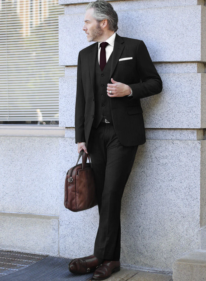 Scabal Juber Stripe Black Wool Suit - Image 2