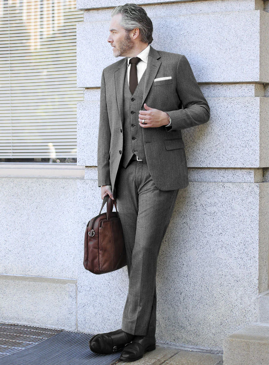 Scabal Lauchi Herringbone Gray Wool Suit - Image 2