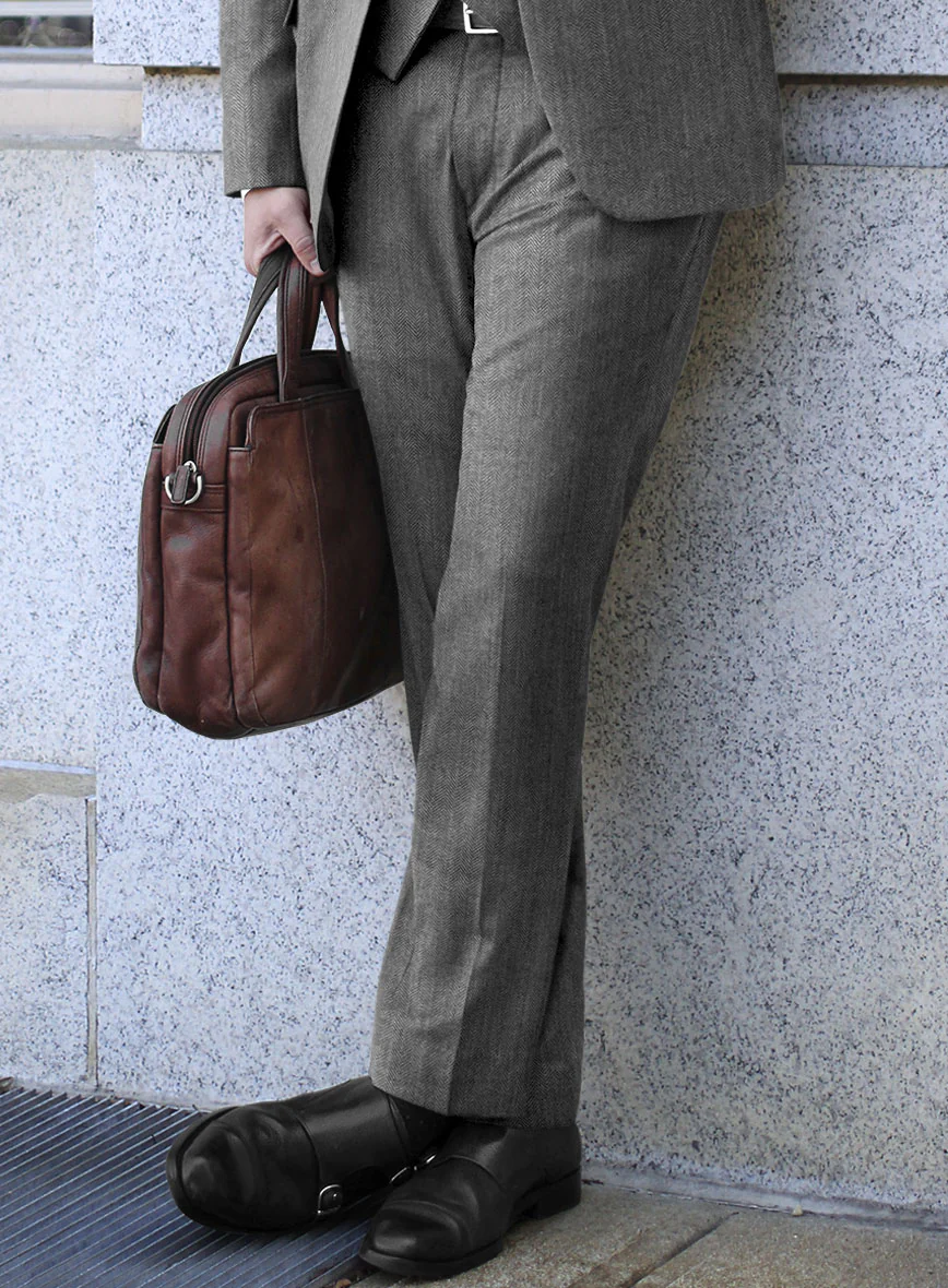 Scabal Lauchi Herringbone Gray Wool Suit - Image 4