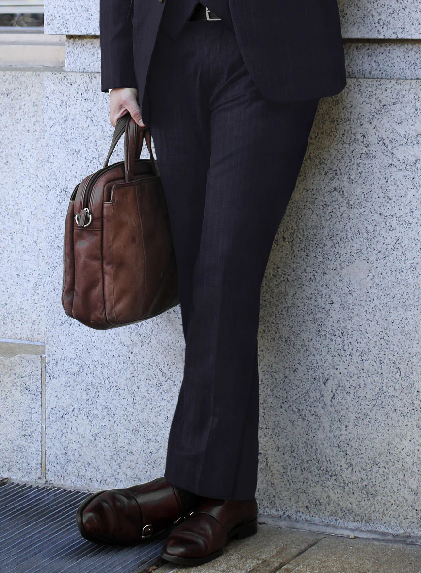 Scabal Londoner Corta Stripe Blue Wool Pants - Image 2