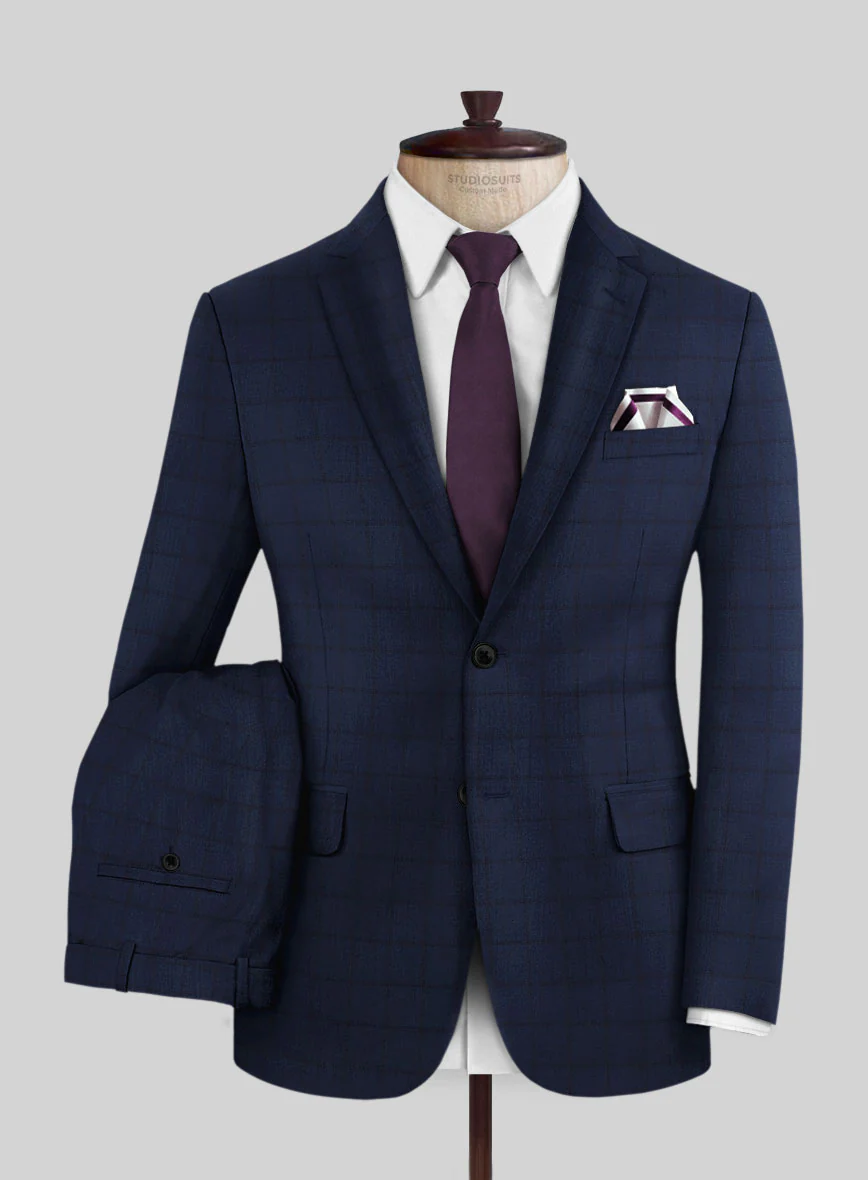 Scabal Londoner Eside Checks Blue Wool Suit