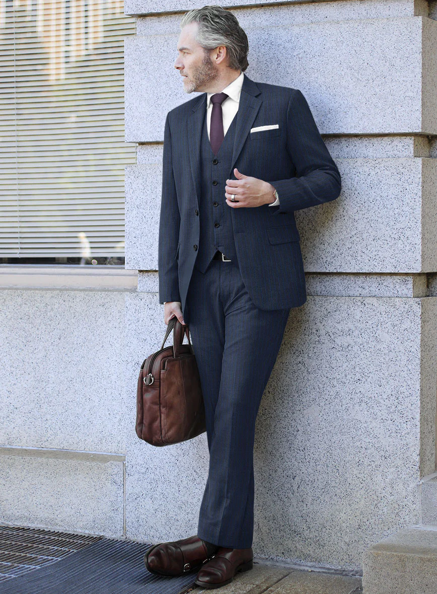 Scabal Londoner Floras Stripe Blue Wool Suit - Image 2