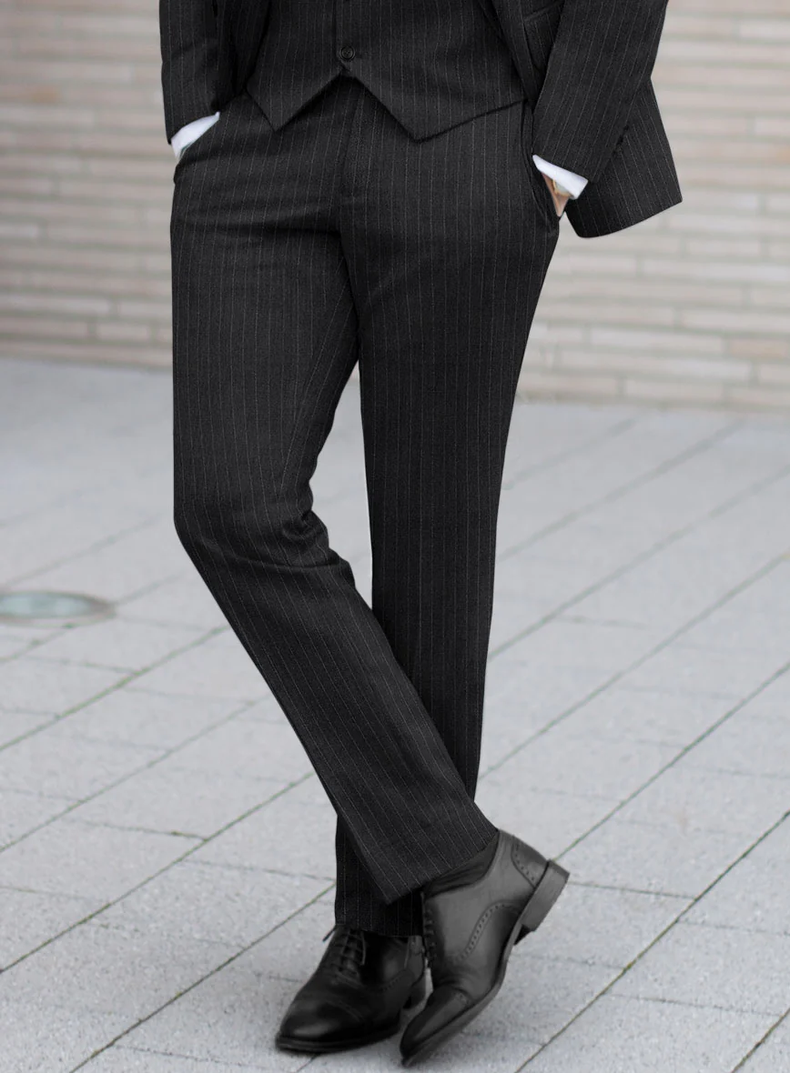 Scabal Londoner Isai Stripe Charcoal Wool Pants - Image 2