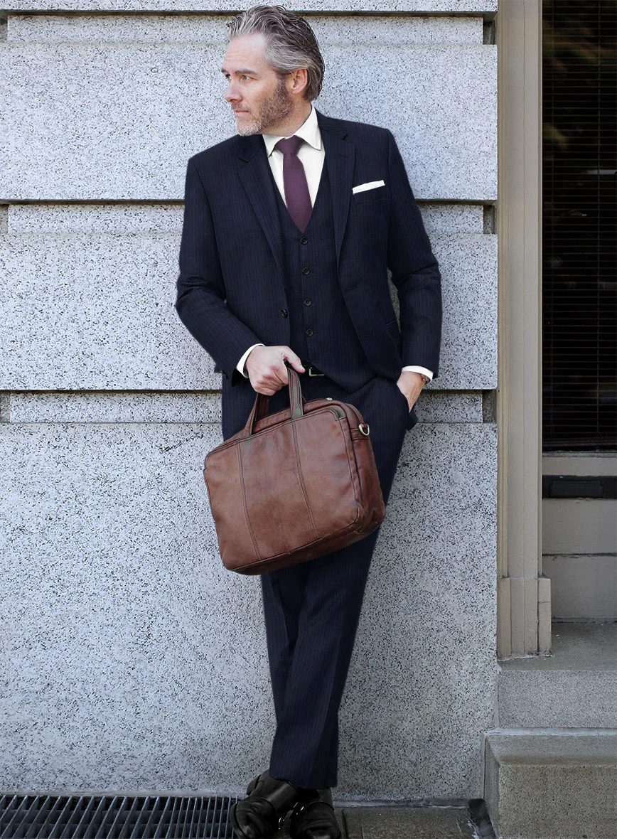 Scabal Londoner Malno Stripe Blue Wool Suit - Image 2
