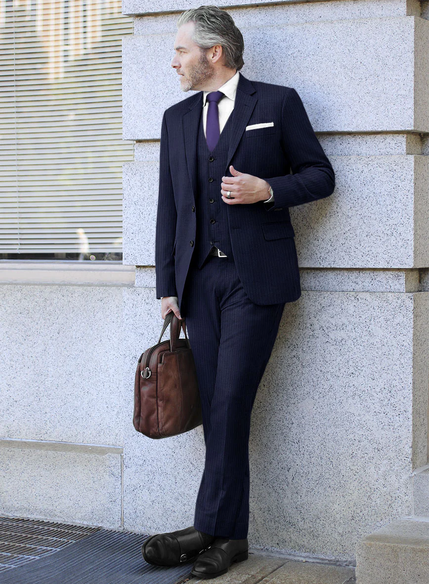 Scabal Londoner Mence Stripe Blue Wool Suit - Image 2