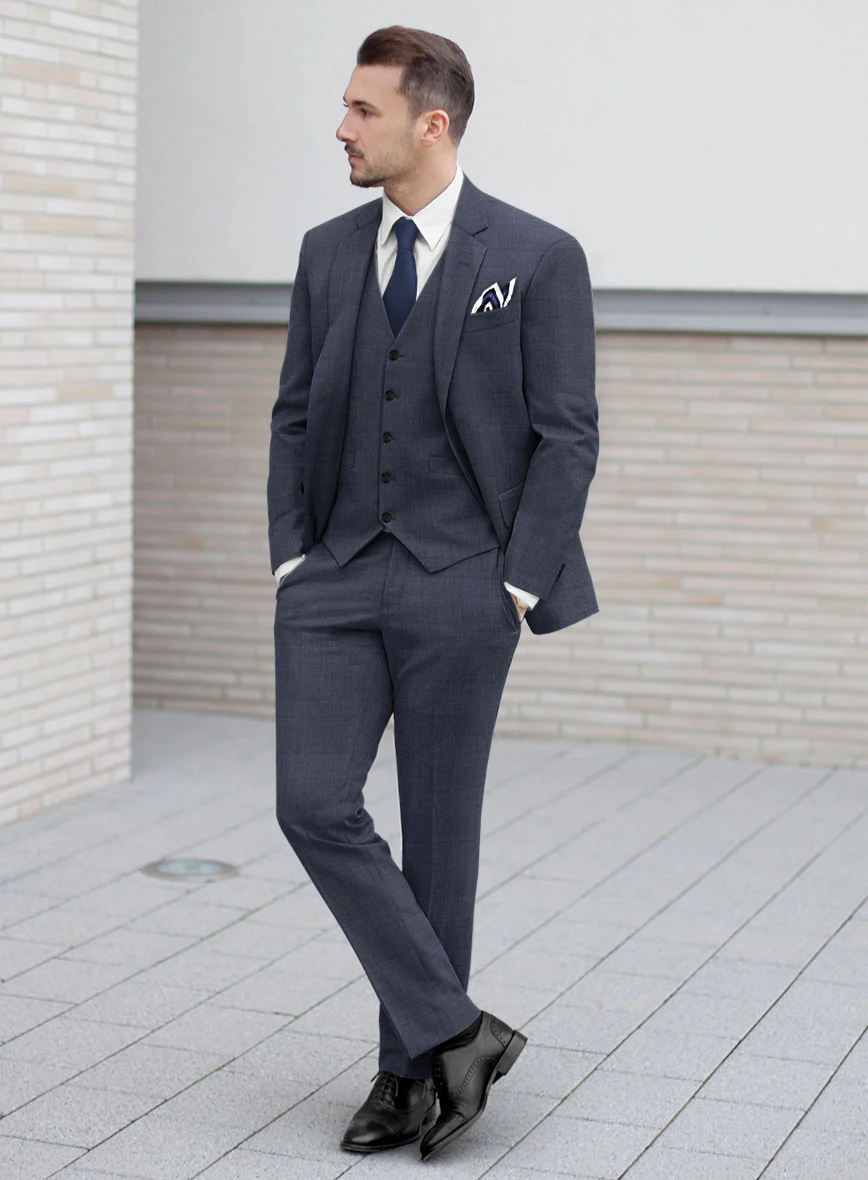 Scabal Londoner Olfoda Checks Blue Wool Suit - Image 2