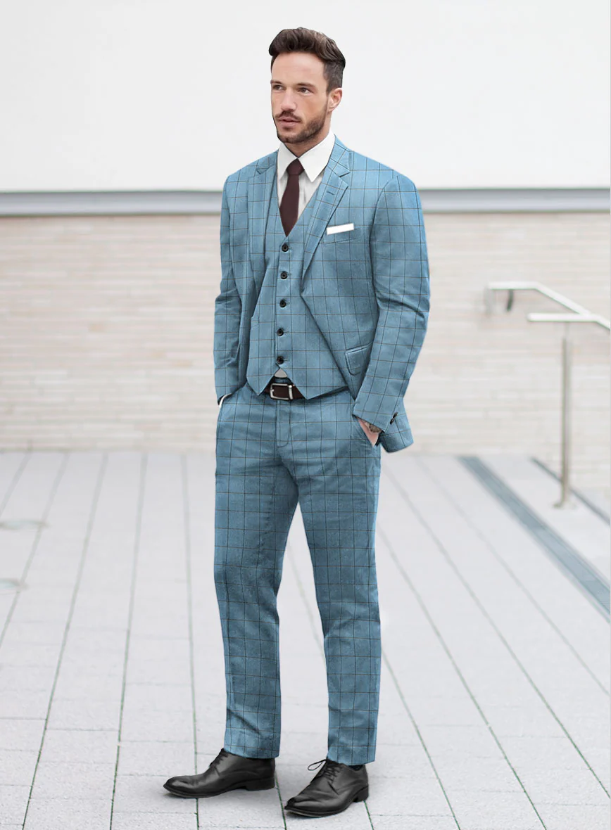 Scabal Londoner Windowpane Blue Wool Suit - Image 2